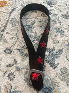 Free People Black Double-Strap Grommet Belt with Metal Accents